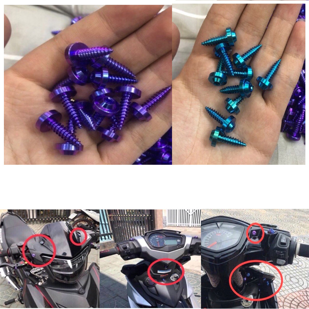 5 con ốc titan gr5 xoắn dầu nhọn 5li18 xanh lục bảo, xanh tím