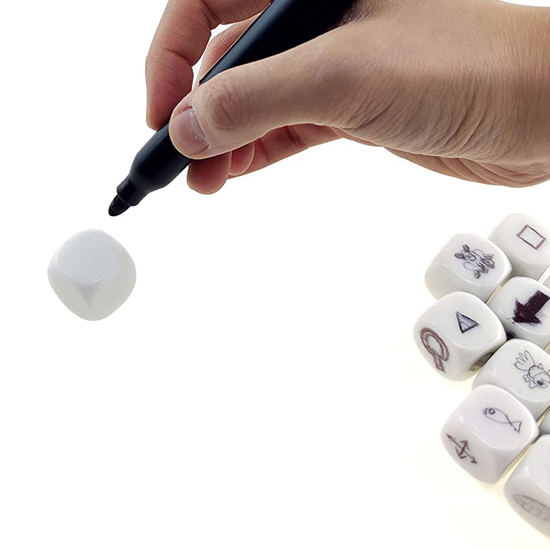 50 Pack 16MM Blank White Dice Set Acrylic Rounded D6 Dice Cubes for Game,Party,Fun,DIY Sticker and Math Teaching
