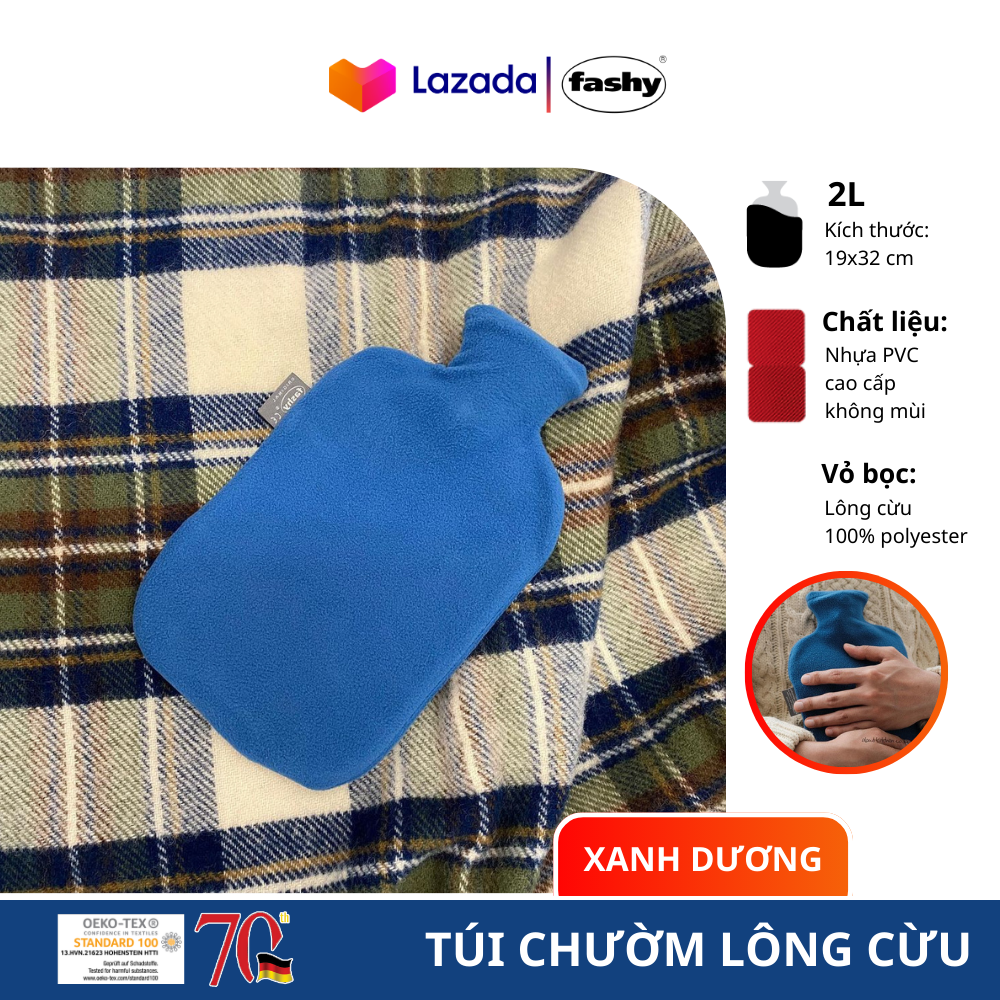 Túi chườm giảm đau tự nhiên Fashy bọc lông cừu (Xanh)