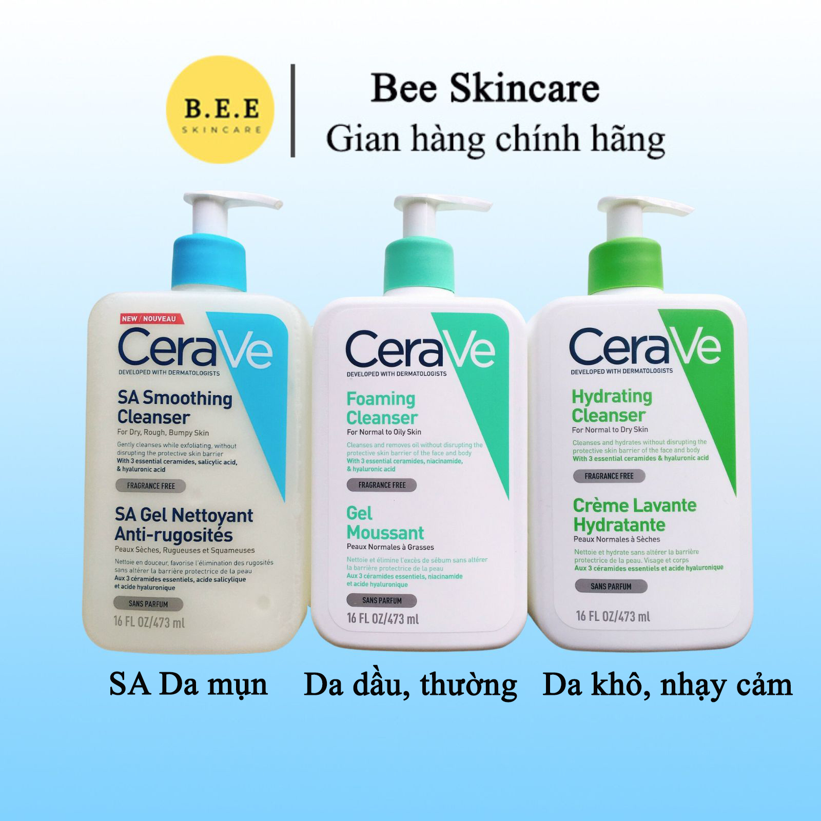 Sữa rửa mặt cerave dịu nhẹ 473ml bee skincare