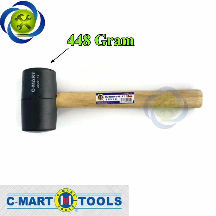 Búa cao su cán gỗ c-mart g0001-16 đầu búa nặng 448gram
