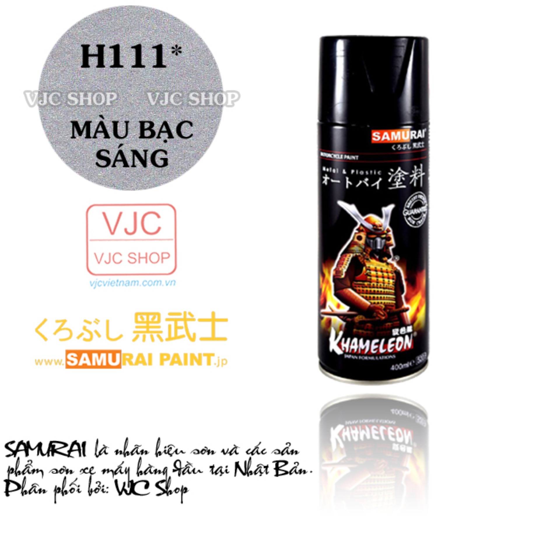 Chai sơn xịt sơn xe máy Samurai MÀU BẠC SÁNG Mã h111