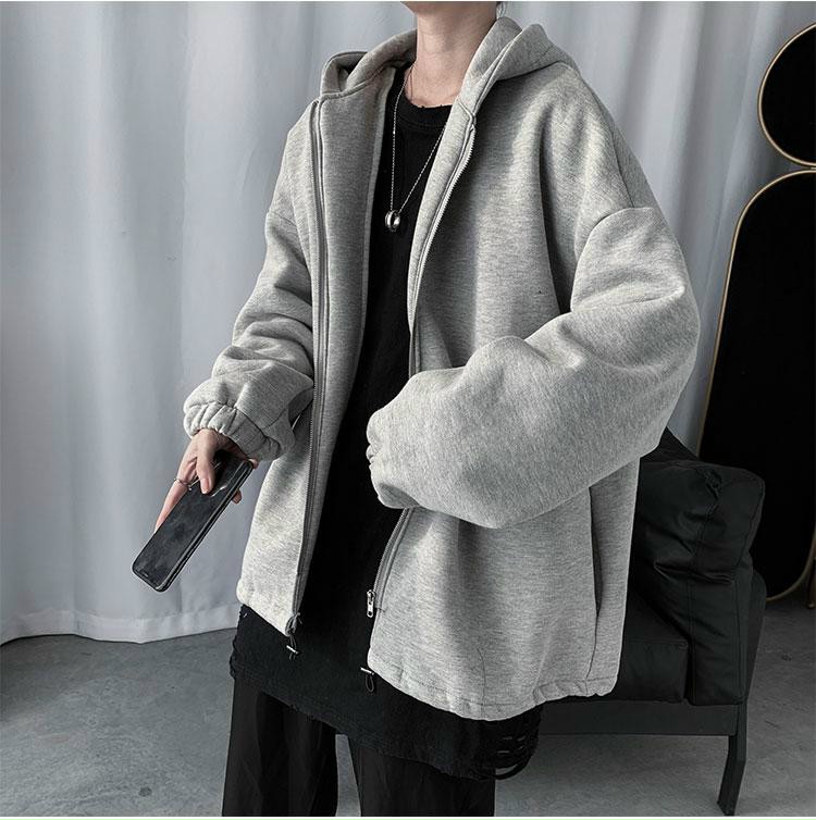ÁO KHOÁC NỈ NAM FORM RỘNG CÓ DÂY KÉO, NÓN TRÙM ĐẦU-VV