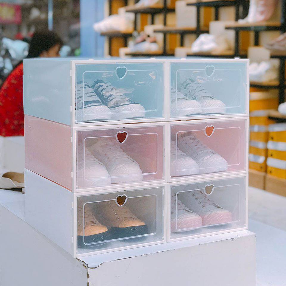 COMBO 10 Hộp Đựng Giày Dép Nắp Nhựa Cứng Trong Suốt (Size Lớn) Tủ Đựng Giày , Kệ Giày Dép Chịu Lực 4Kg - Tặng Kèm Qùa