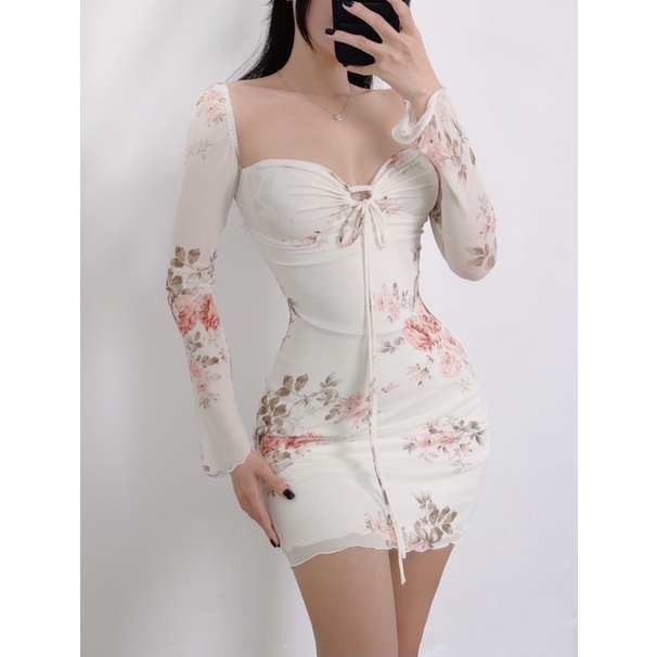 Đầm Body Thun Mesh Tay Dài Tôn Dáng