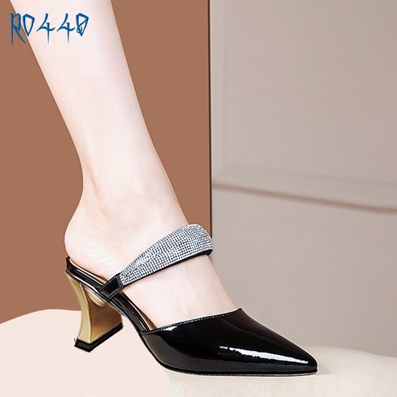 Dép sandal nữ cao gót 5cm hàng hiệu rosata hai màu đen trắng cao cấp ro440