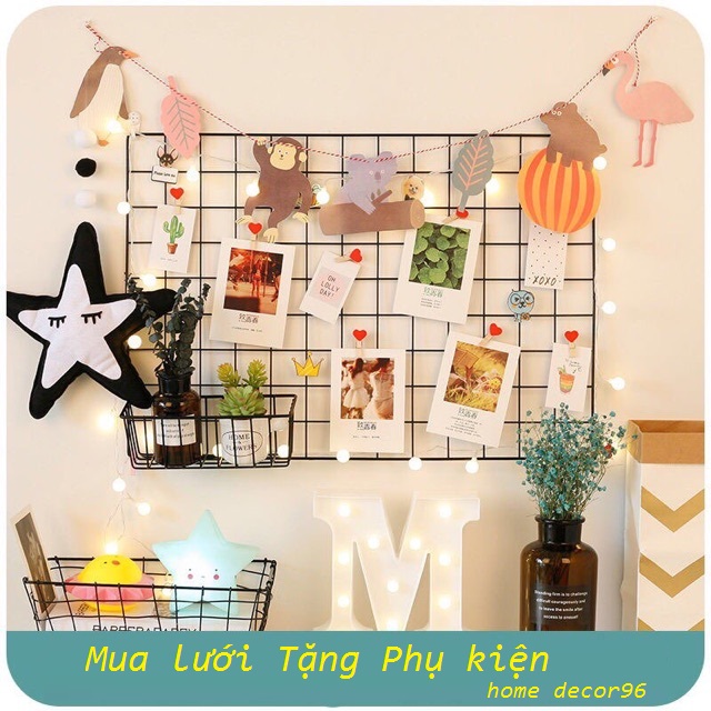 Khung lưới trang trí - Tấm lưới sắt trang trí, Tấm tủ nhựa ghép làm tủ nhựa kệ sách - Tặng kèm Đinh