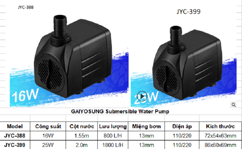 Bơm chìm 220V 16W/25W cho bể cá , bể thủy sinh