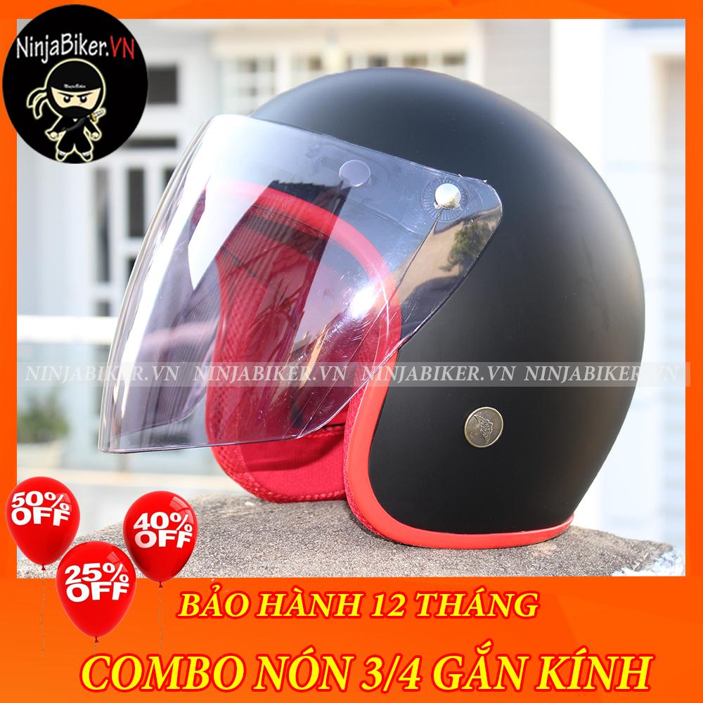 Nón bảo hiểm NTMAX 3/4 gắn kính - ĐEN VIỀN ĐỎ