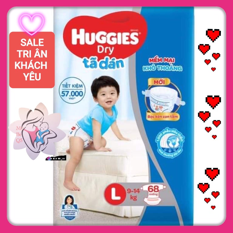 **SALE TRI ÂN**TÃ DÁN HUGGIES SIZE L68 MIẾNG