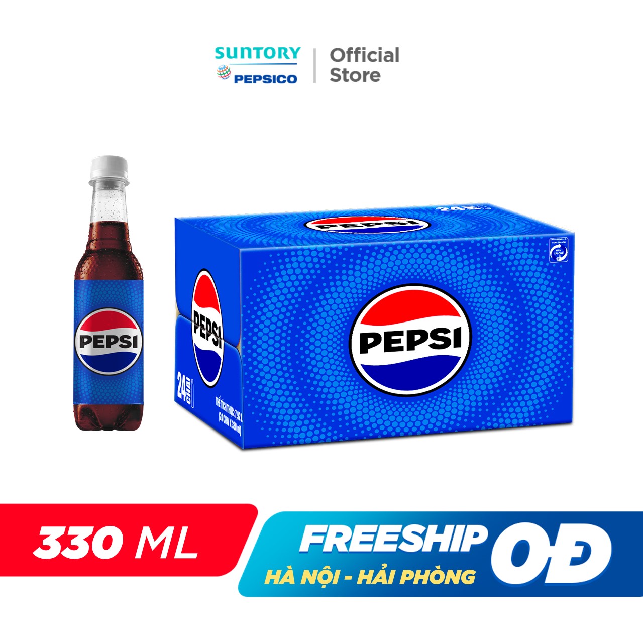 [SALE 12.12-VC 12%] Thùng 24 Chai Nước Ngọt Giải Khát Có Gaz Pepsi (330ml/chai)