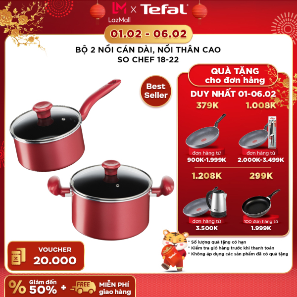 Giá bán Bộ 2 nồi chống dính đáy từ cao cấp Tefal So chef 18cm, 22cm, dùng cho mọi loại bếp, hàng chính hãng bảo hành 2 năm