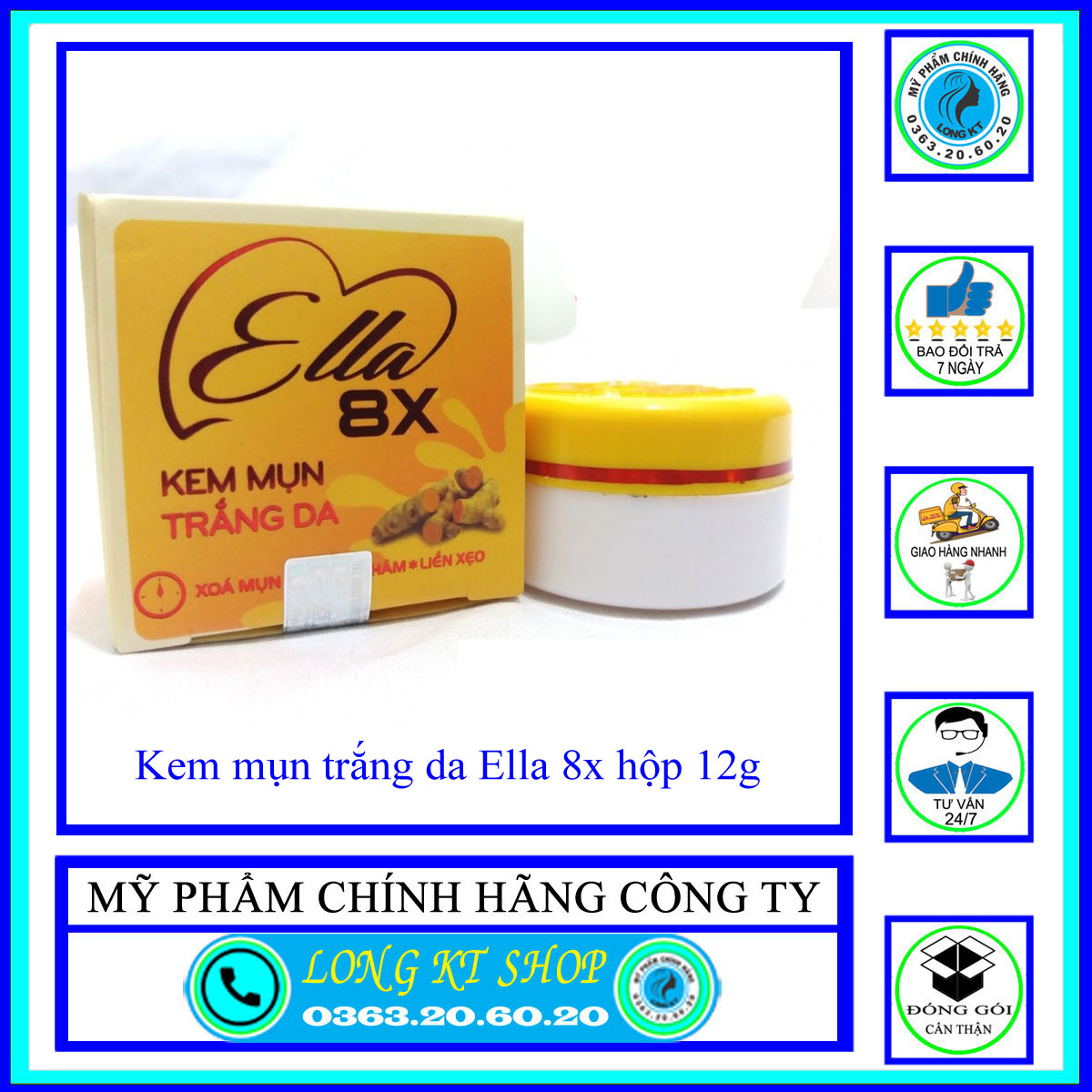 Kem chuyên mụn - Kem mụn trắng da Ella 8x