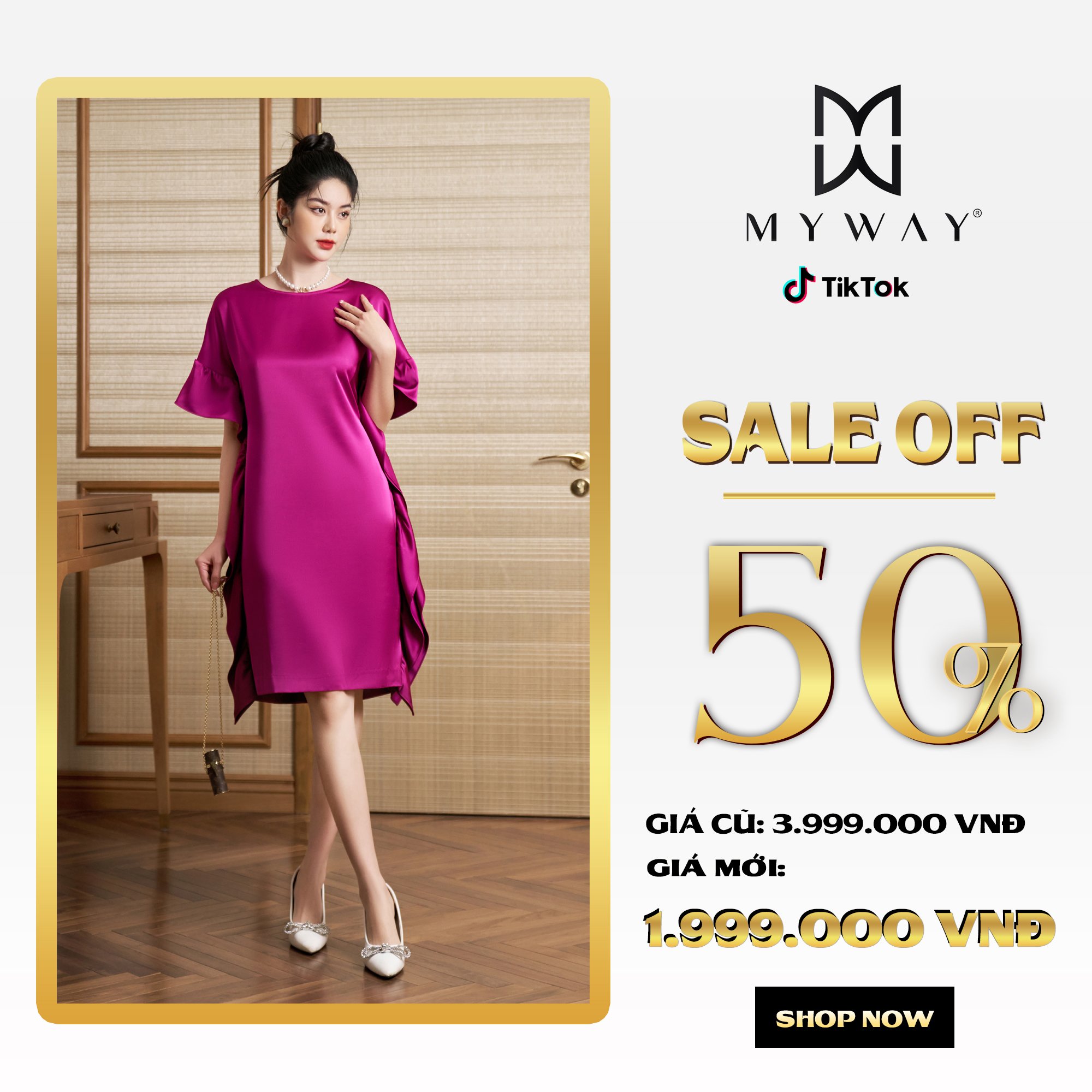 Đầm Suông Nữ MY WAY Chất Liệu Lụa Sang Trọng 1MD07113