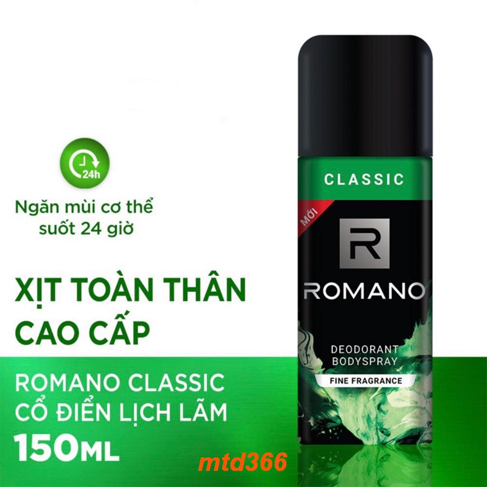 Xịt Khử Mùi Nam 150ml Romano Classic