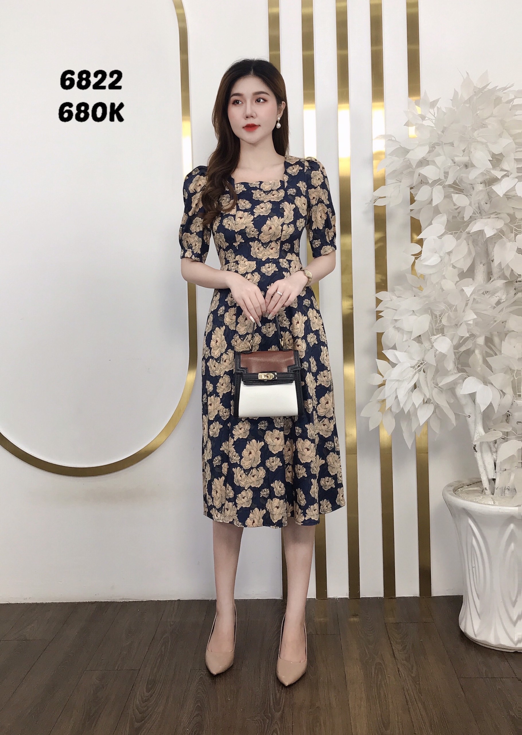 Đâm EMY EM6822 Xoè Xanh Đen Lụa Vân Pháp