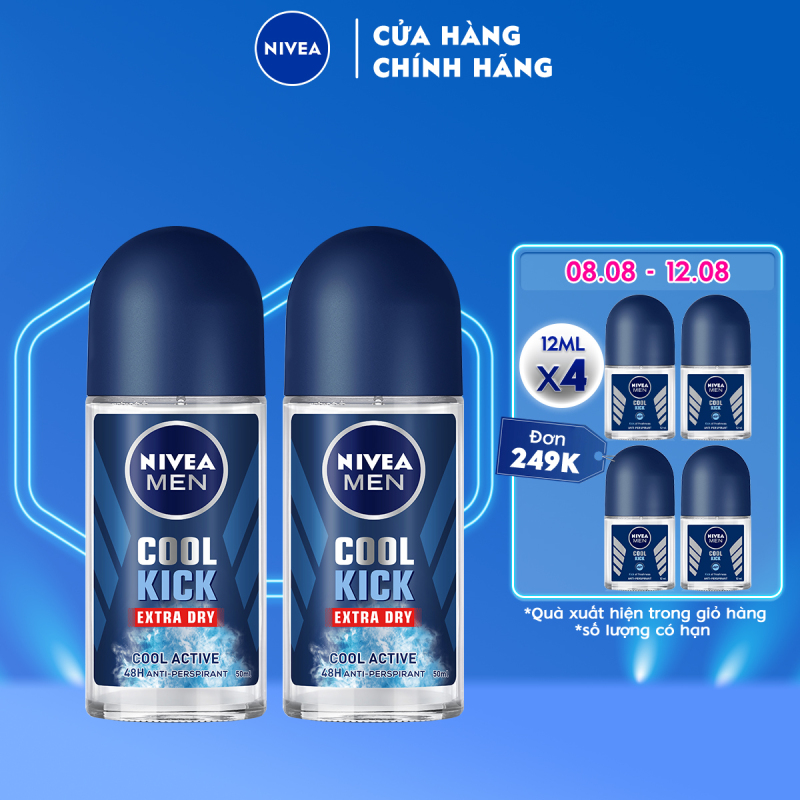 Combo 2 Lăn ngăn mùi NIVEA MEN Cool Kick Mát Lạnh - Thơm năng động (50ml) - 82886 nhập khẩu