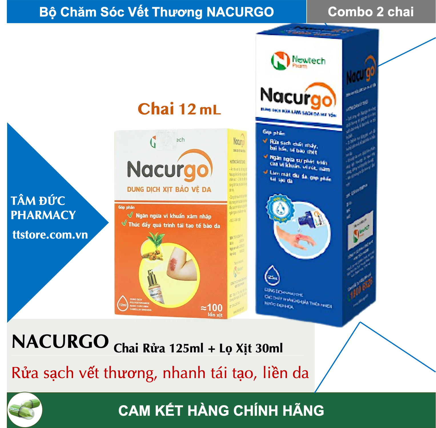 Combo nacurgo - dung dịch rửa vết thương + xịt tạo màng sinh học