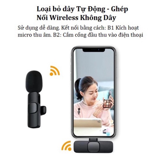 Micro thu âm không dây cài áo K9 - Khử Tiếng Ồn Cao Cấp - Khoảng Cách 20m - Chính Hãng