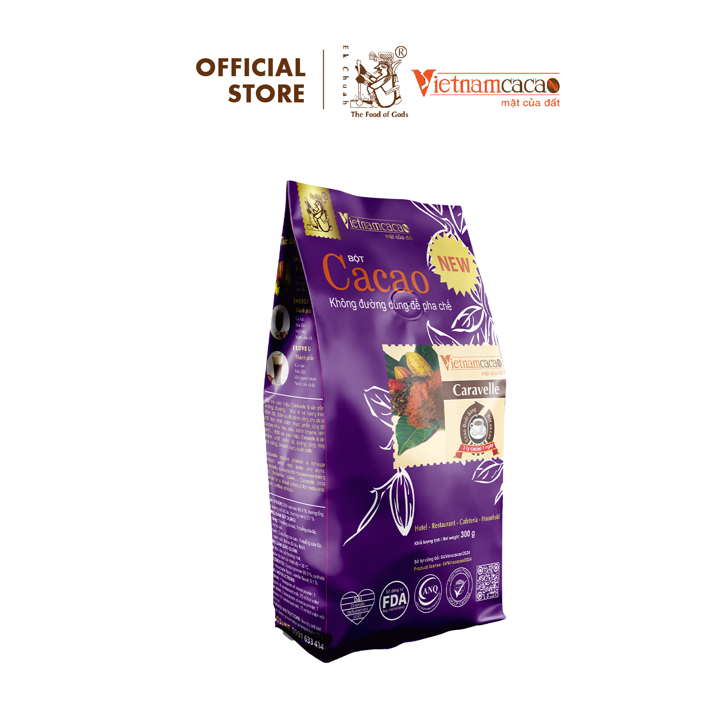 Bột cacao nguyên chất Caravelle không đường dùng làm bánh - Túi PE 300g