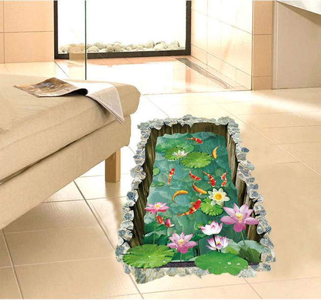 [HCM]Decal trang trí tường - Hồ Cá Vuông 3D mẫu 02