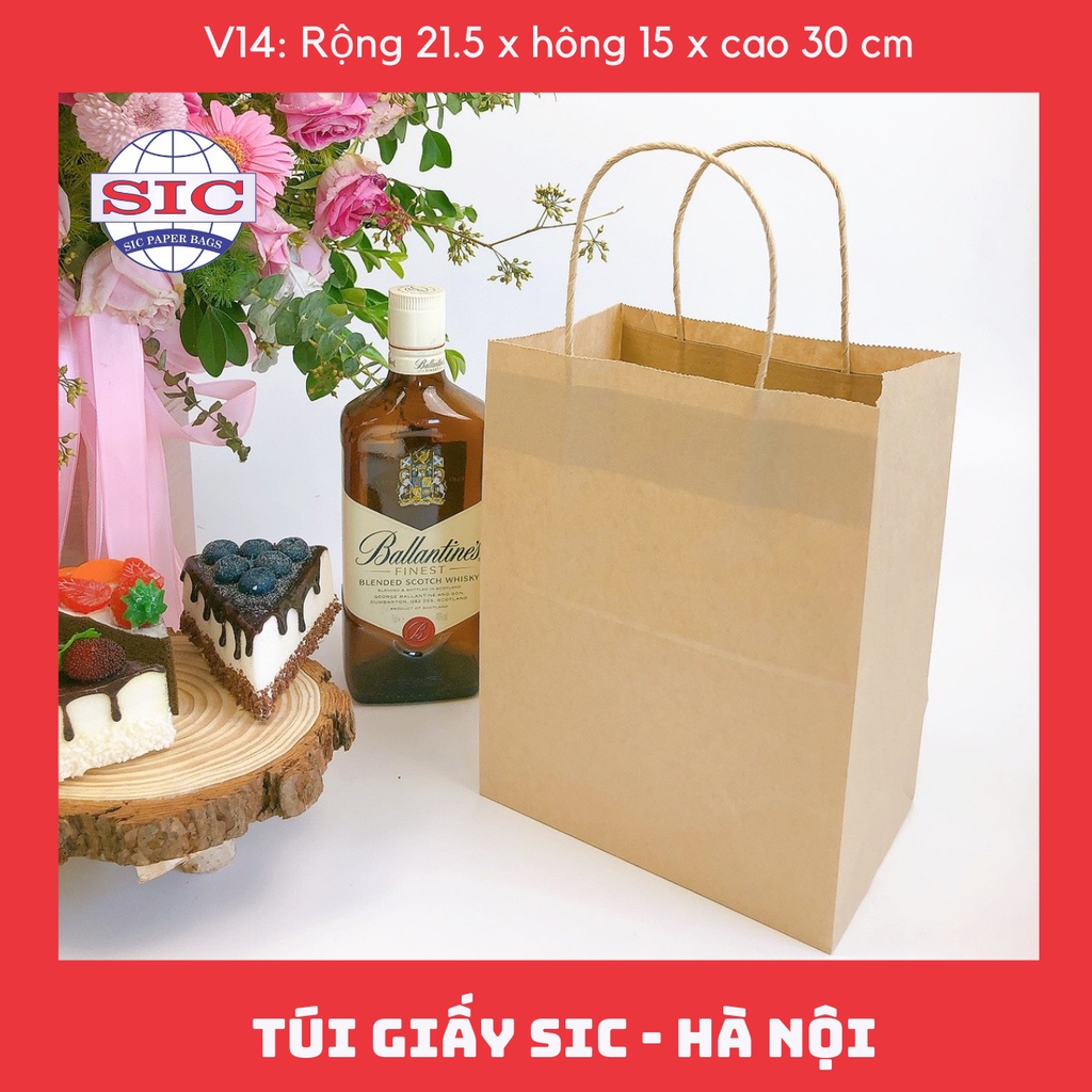 [SET 100 CHIẾC] TÚI GIẤY KRAFT V14: 21.5x15x30 cm CÓ QUAI