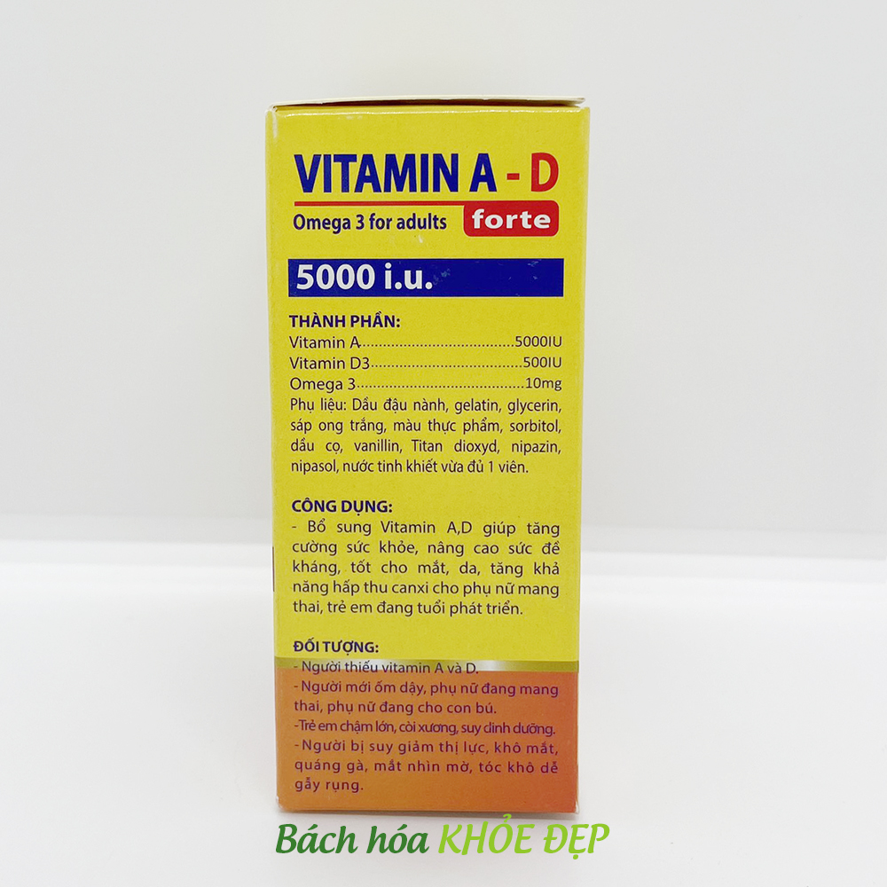 Viên uống bổ sung Vitamin A D Omega 3 tăng cường sức khỏe tốt cho mắt da - Hộp 100 viên