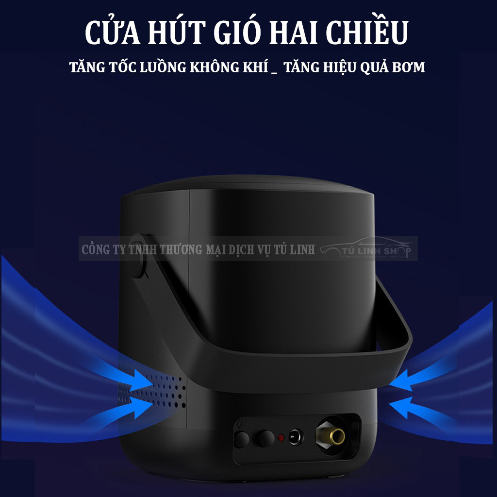 Bơm lốp xe máy, ô tô không dây dùng pin sạc qua cổng USB, đồng hồ cơ hoặc điện tử tự ngắt.
