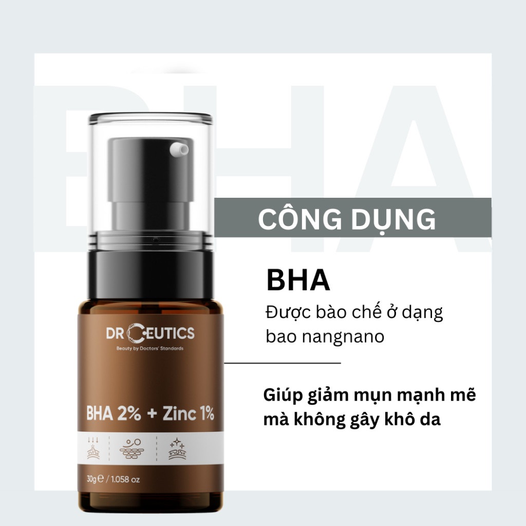 Combo 2 Serum Làm Đều Màu Da, Mờ Thâm Giảm Mụn DrCeutics (BHA 2% 30ml, Niacinamide 12% 30ml)