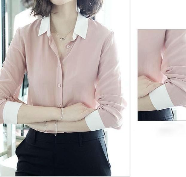 Áo sơ mi nữ dài tay phối viền cổ vàtay áo ziii6522