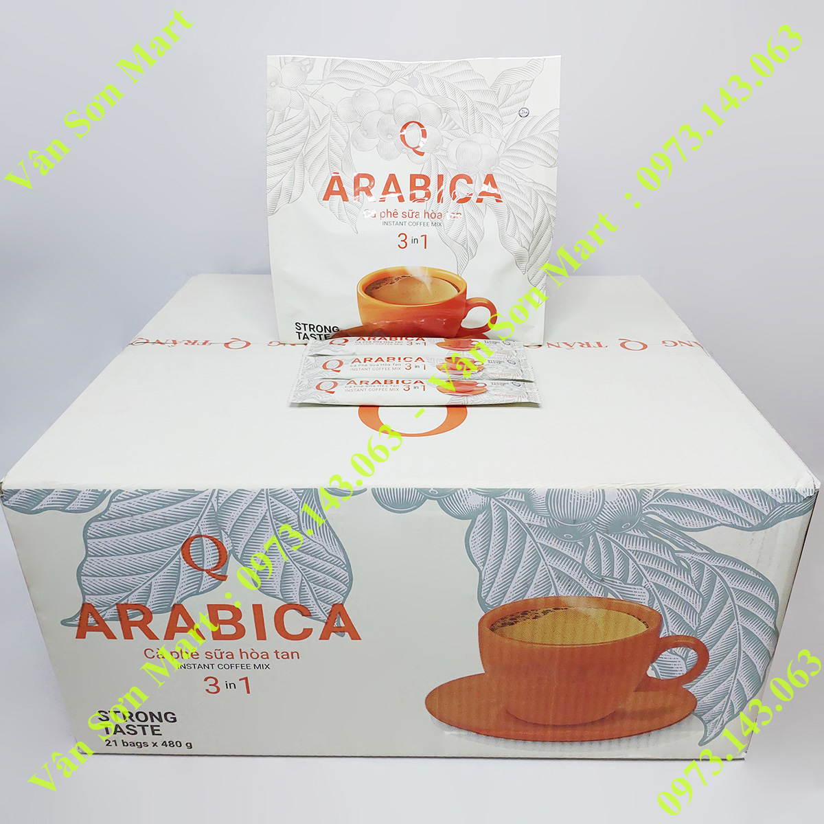 04 bịch cà phê sữa Arabica Trần Quang 480g (24 gói dài x 20g)