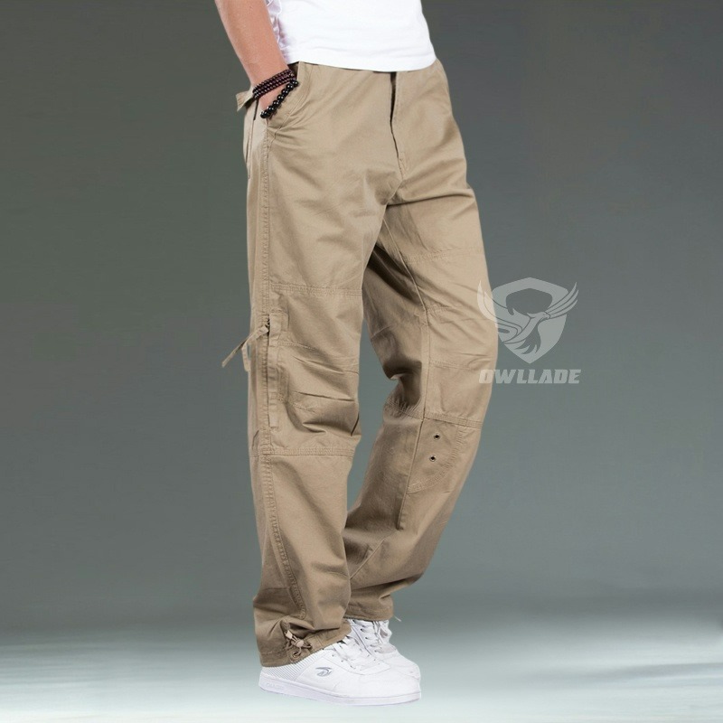 Owlade men's tactical cargo pants A1129 khaki loose cargo pants