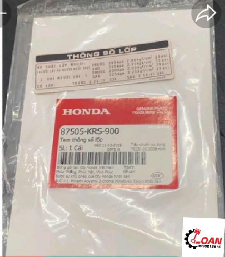 Tem thông số hộp sên wave anpha zin honda