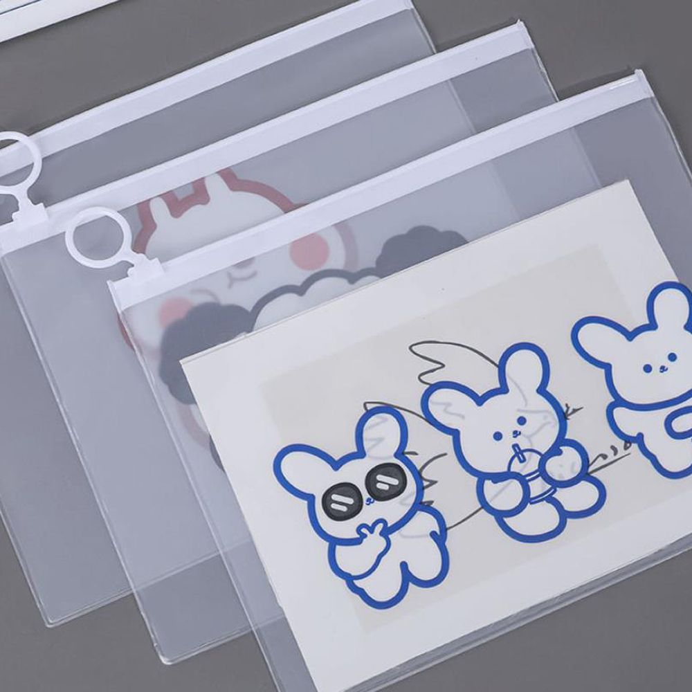 MMLUCK Novelty Cute Rabbit Pen Case Test Paper Folder Transparent Document Bag Learning Stationery Office Supplies File Folder Bear File Bag Pencil Case File Storage Bag