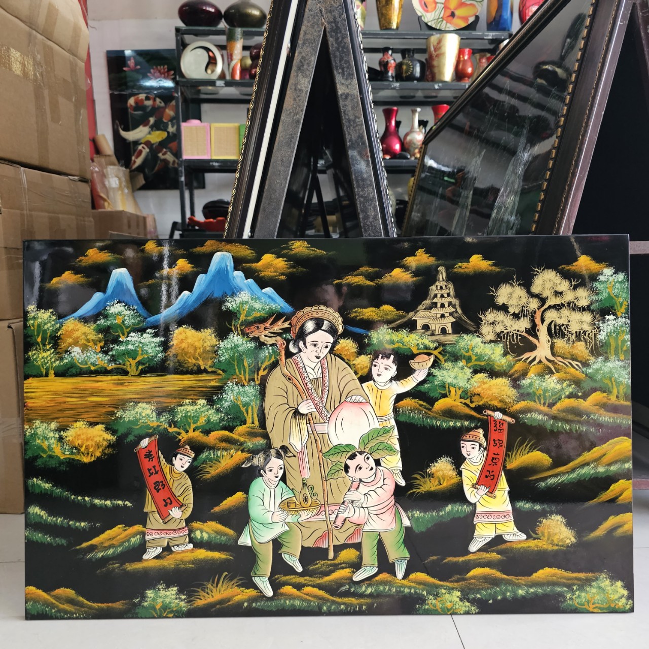 Tranh sơn mài mừng thọ Bà 50x80 cm, sơn mài đắp nổi