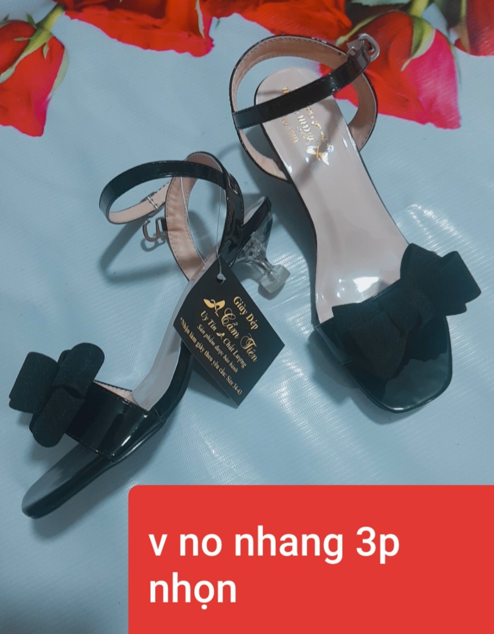 Giày nữ nơ đẹp gót trong nhọn 3 phân bigsize từ 33 đến 44