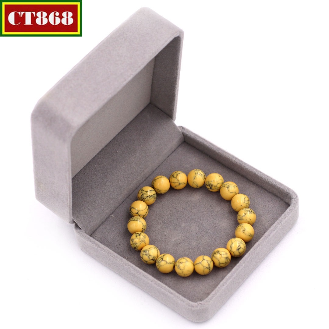 [HCM]Vòng tay chuỗi hạt san hô vàng sọc 10 ly 18 hạt hộp nhung