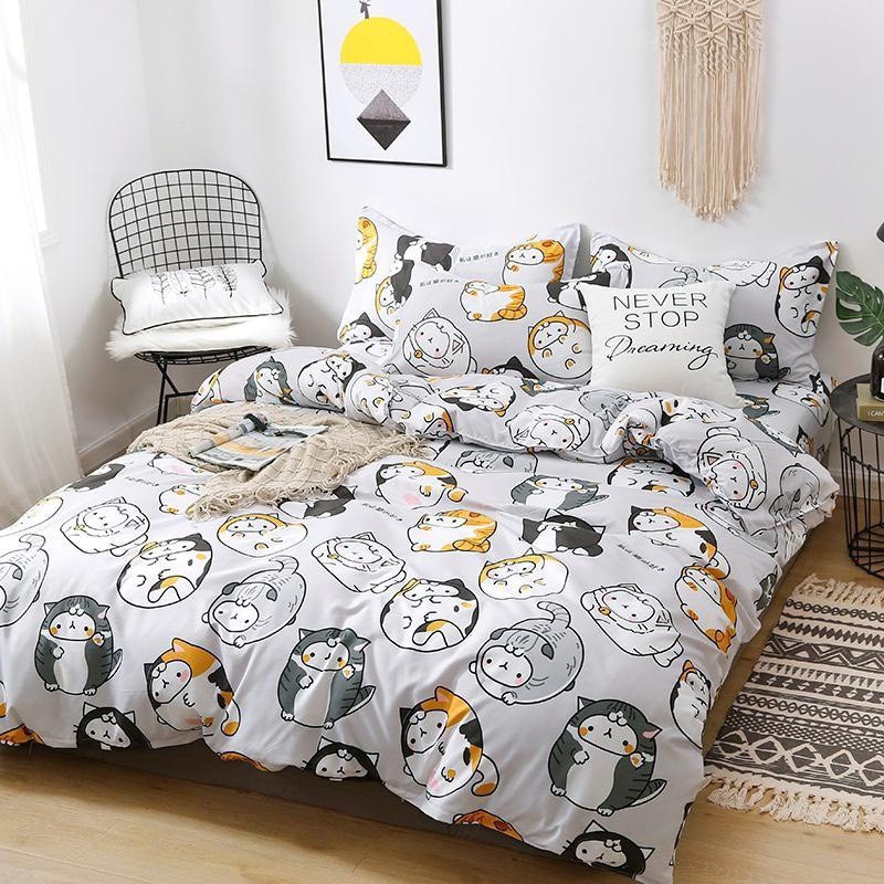 Bộ Chăn Ga Gối Cotton Poly Mèo Ú
