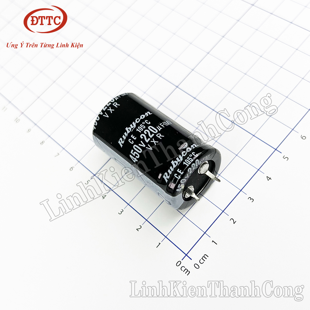 Tụ hóa 220uf 450v rubycon chân cứng 25x40mm