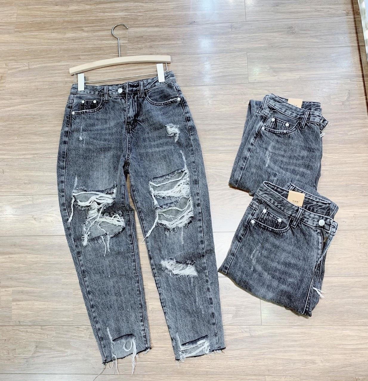 QUẦN JEAN NỮ BAGGY RÁCH NHIỀU MÀU XÁM 5/5 - 3166 SIZE SML