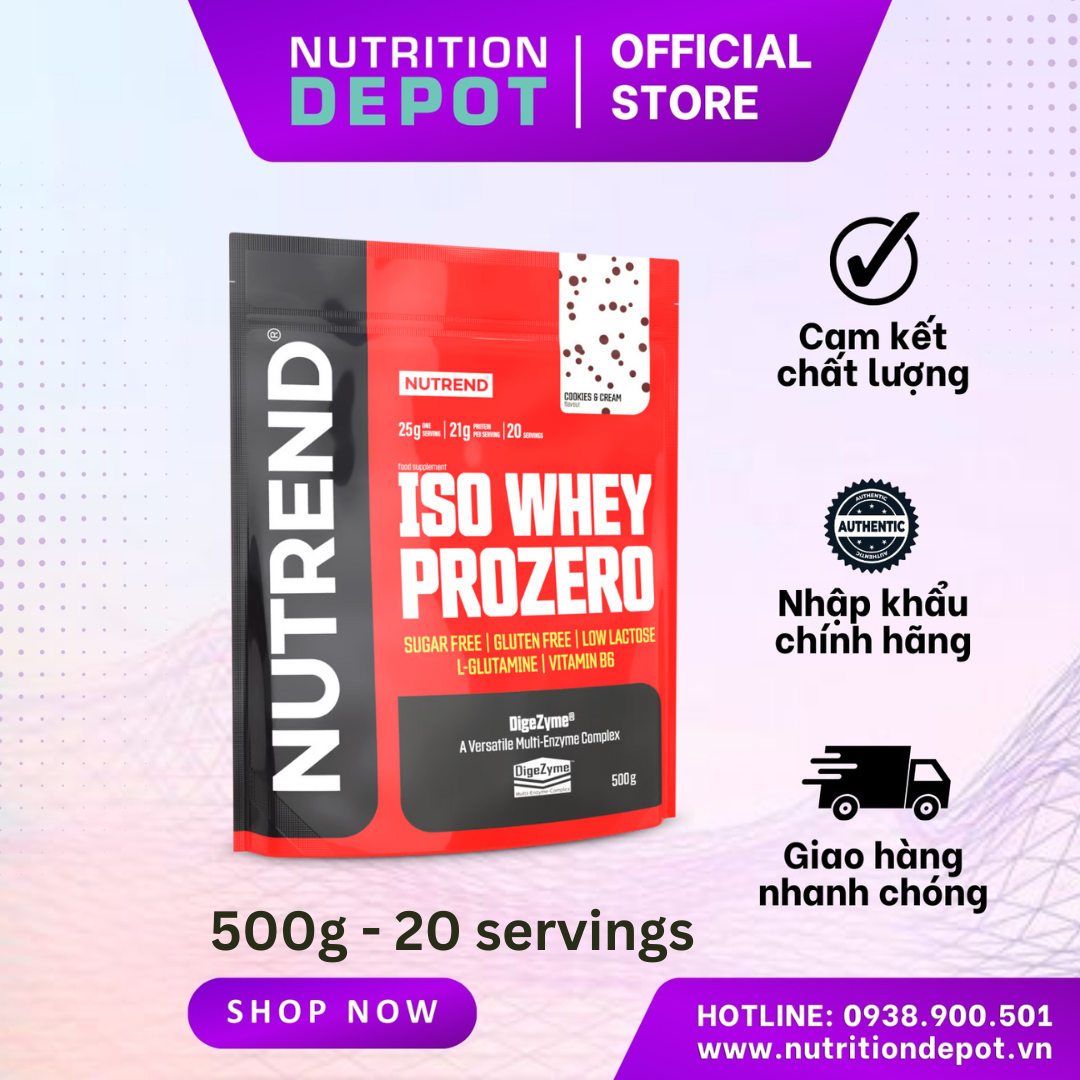 Whey Isolate cao cấp bổ sung đạm protein - Nutrend Whey Protein Isolate Iso Prozero (Túi 500g) - Nutrition Depot Vietnam