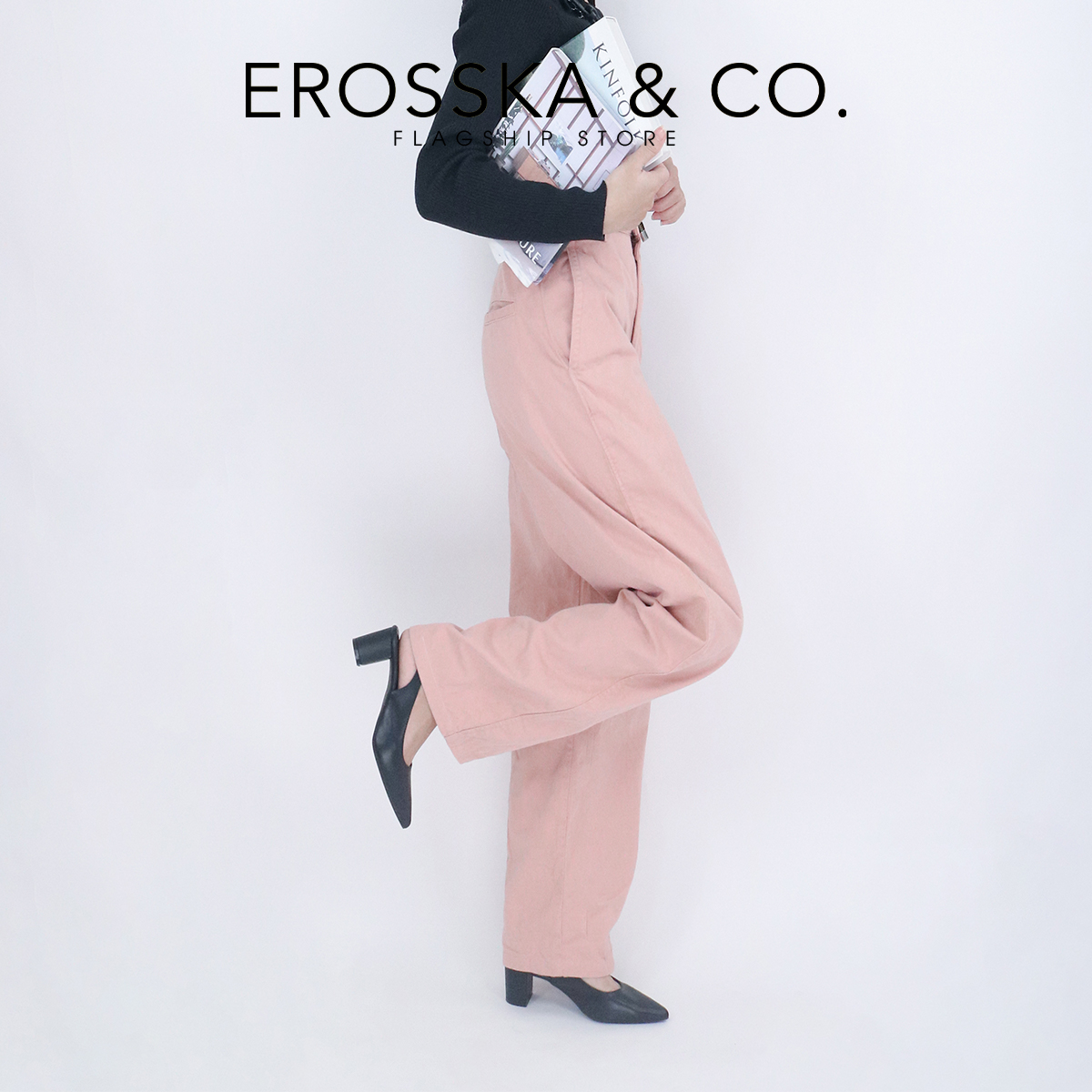 Giày cao gót slingback Erosska thời trang nữ kiểu dáng basic màu đen - EH015