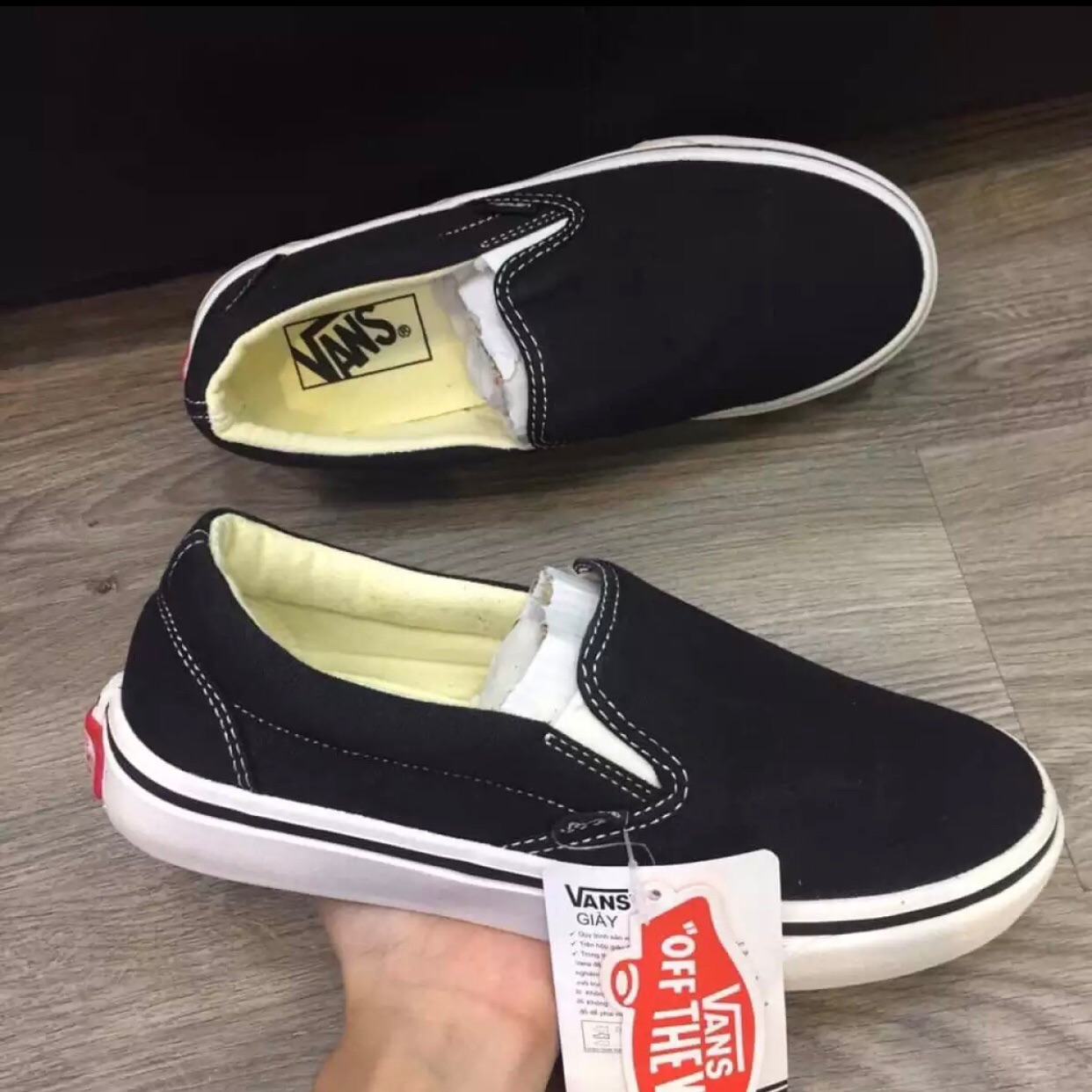 [TẶNG HỘP+BILL] Giày vanz lười slip on đen trắng