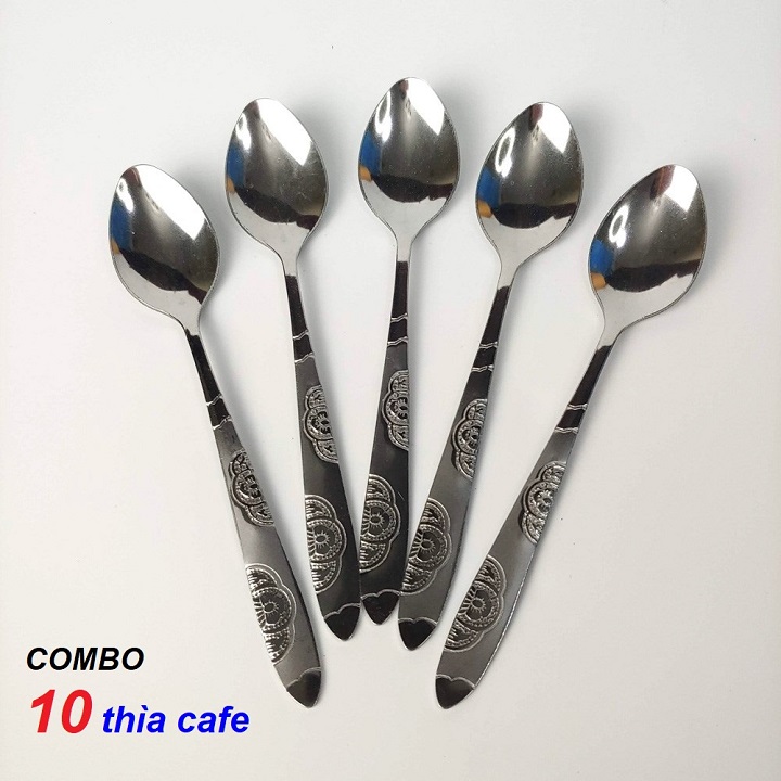 Combo 10 thìa rĩa inox uống cafe cán hoa văn đẹp