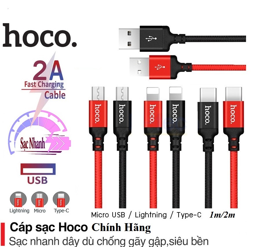 Cáp sạc iphone dài 1m/2m Hoco X14 siêu bền hàng chính hãng
