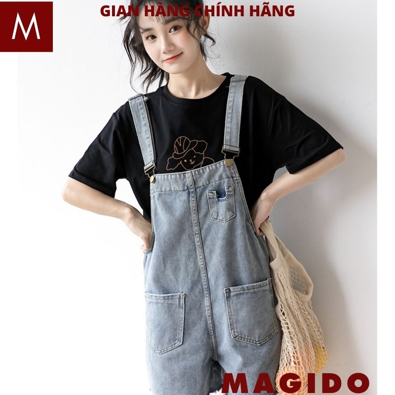 Quần yếm sooc bò rách hai túi 1 túi nhỏ, quần jeans denim dạng yếm dáng ngắn ulzzang hàn quốc form rộng, yếm sóc bò nữ ,yếm bò ngố ,yếm bò lửng , yếm jeans kute ulzzang -magido
