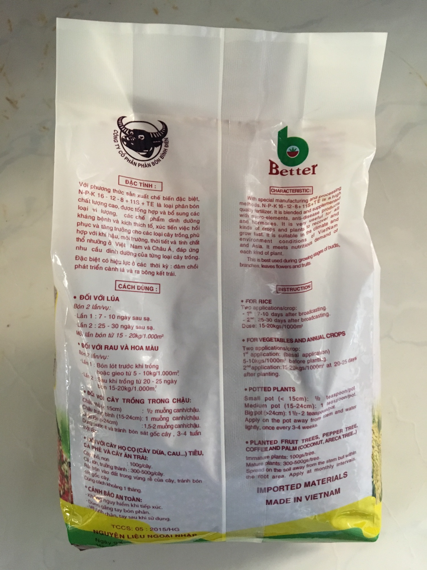 Phân bón NPK CAO CẤP BETTER 16-12-8+11S+TE  1KG/GÓI