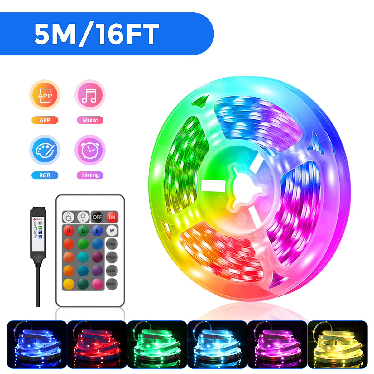 Dải đèn Led ánh Sáng RGB 5/10/15/ 20/30/40M, đèn led nháy theo nhạc, Với điều Khiển ứng Dụng Từ Xa, Cho đèn Led Phòng Ngủ Dải đèn Led Dải đèn Trang Trí, đèn ngủ decor phòng