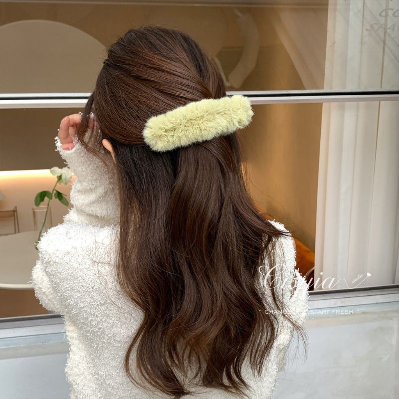 Kẹp Tóc Mỏ Vịt Cỡ Lớn Phối Lông Phong Cách Hàn Quốc Cho Nữ - loli