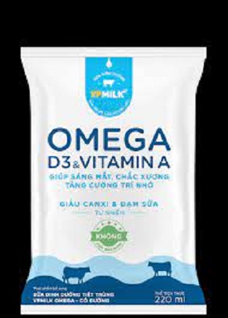 Sữa DD Tiệt trùng VPMILK OMEGA - Có đường 220ml - Thùng 48 bịch